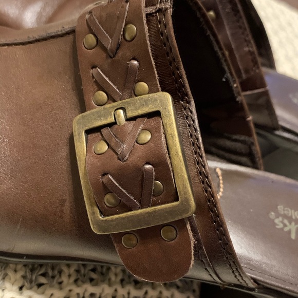 Sz 11 M Clarks Bendables leather block heel Mules Clogs - Picture 15 of 16